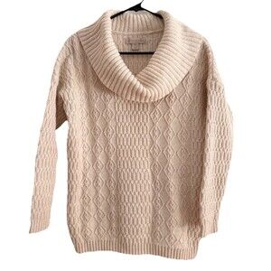 Laura Ashley Cowl Neck Cable Knit Sweater Size PXL Cream Cotton Wool Nylon Blend